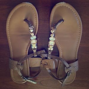 Simply Vera Vera Wang Tan Jeweled T-Strap Sandals